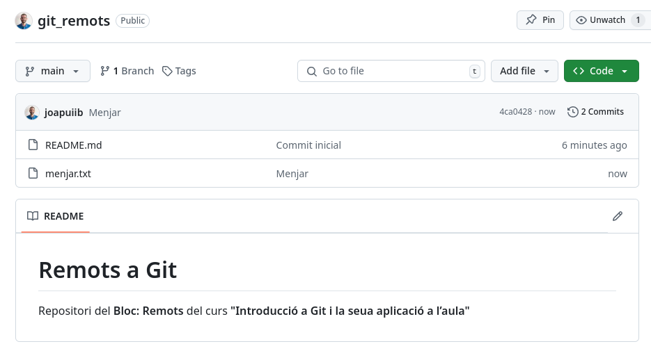 Canvi realitzat a GitHub