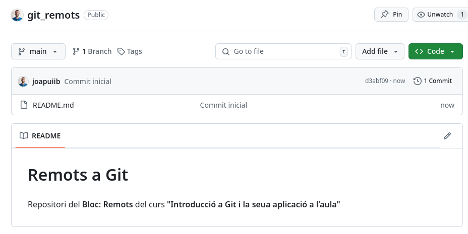 Canvis publicats a GitHub