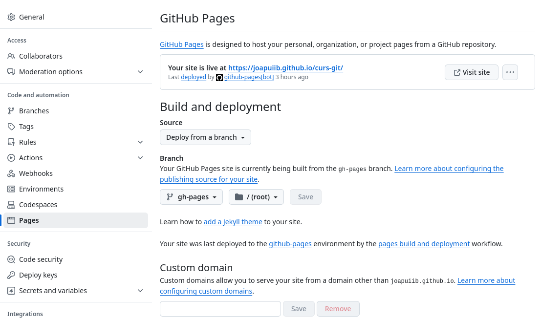 Configuració de GitHub Pages