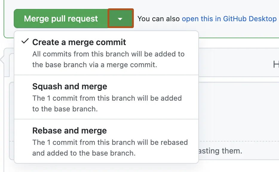 Tipus de fusió d'una Pull Request