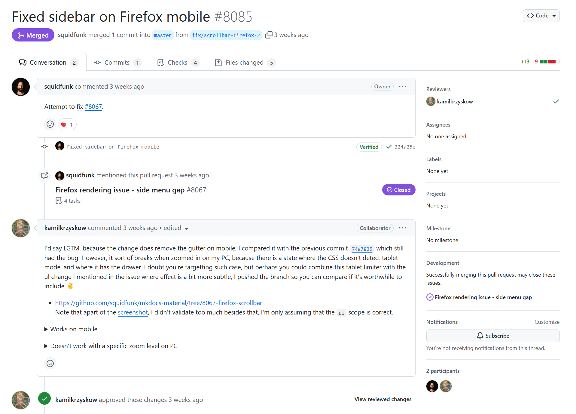 Incidència enllaçada a una Pull Request