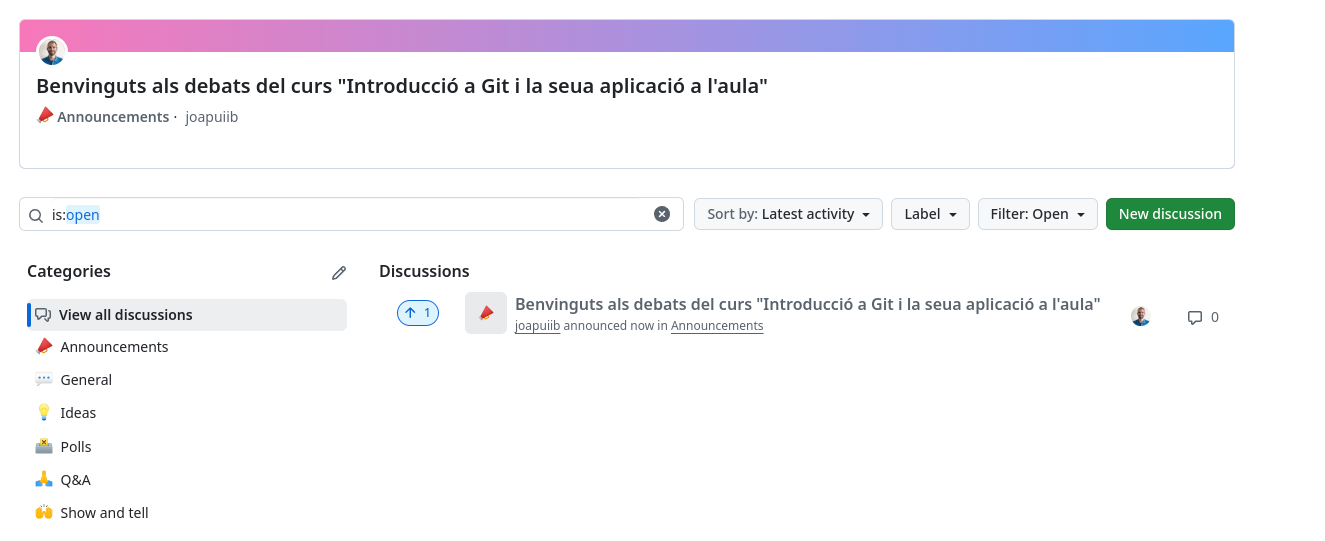 Exemple de debat en un repositori de GitHub