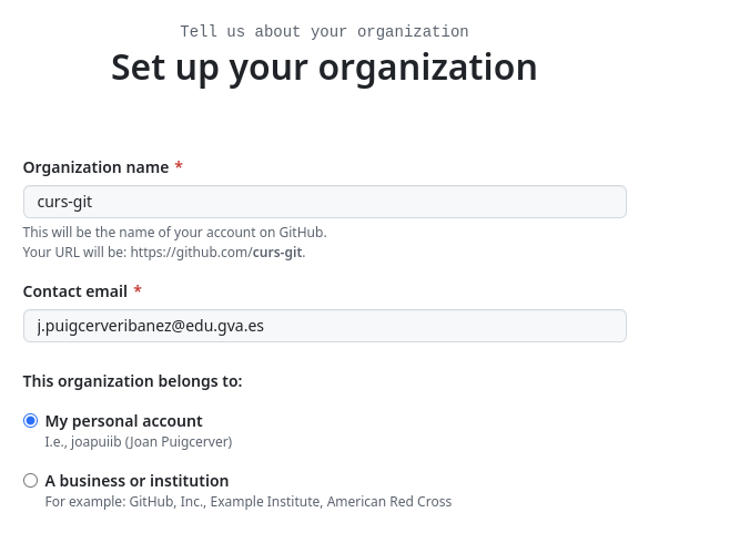 Crear una organització a GitHub