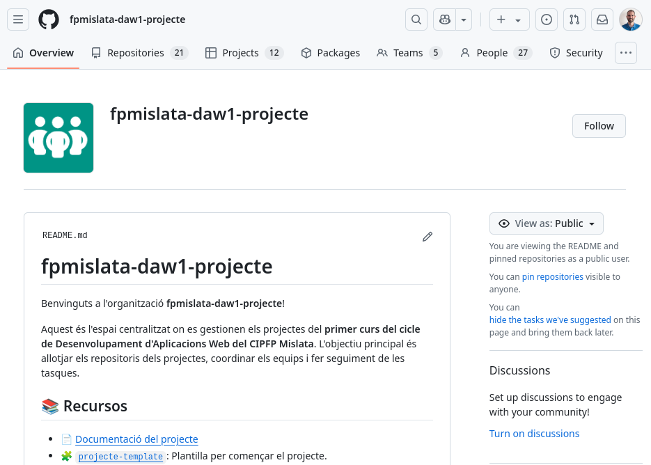 Organització del projecte a GitHub