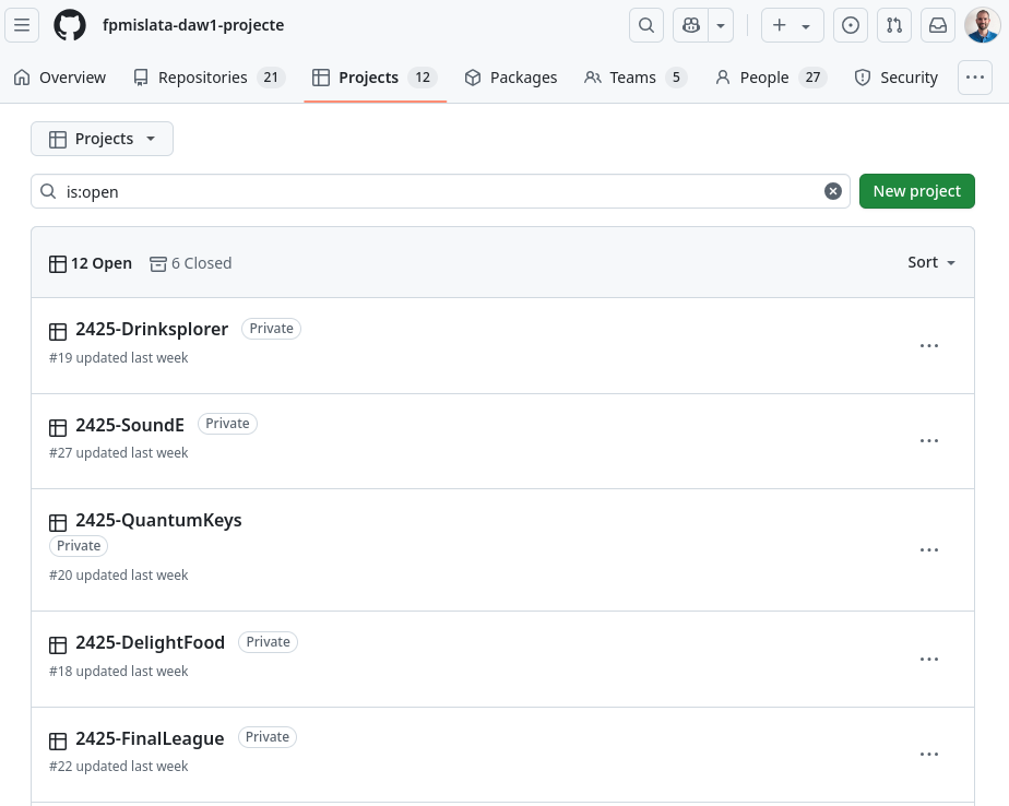 Projectes per gestionar les tasques