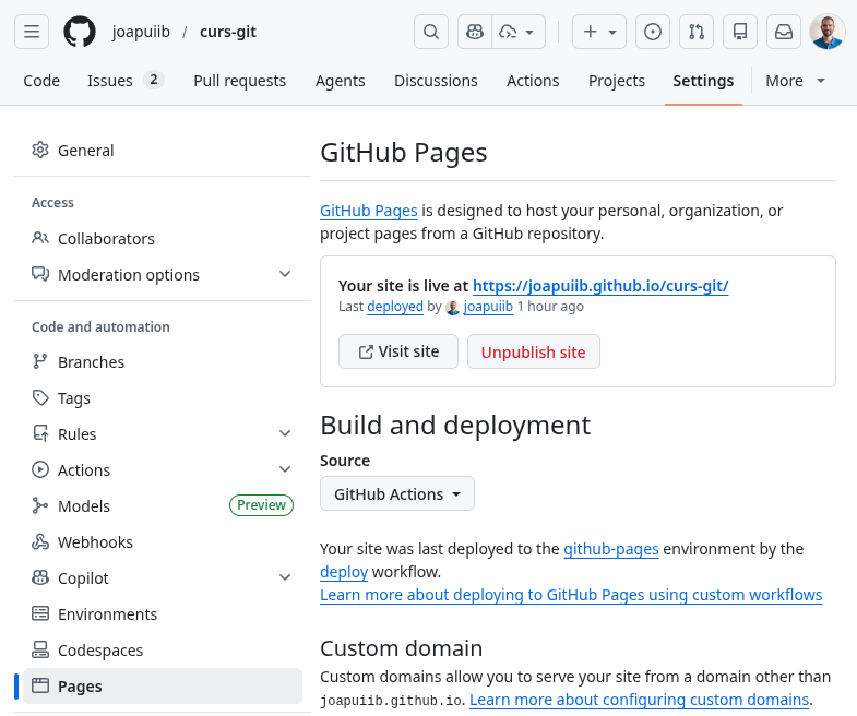Configuració de GitHub Pages