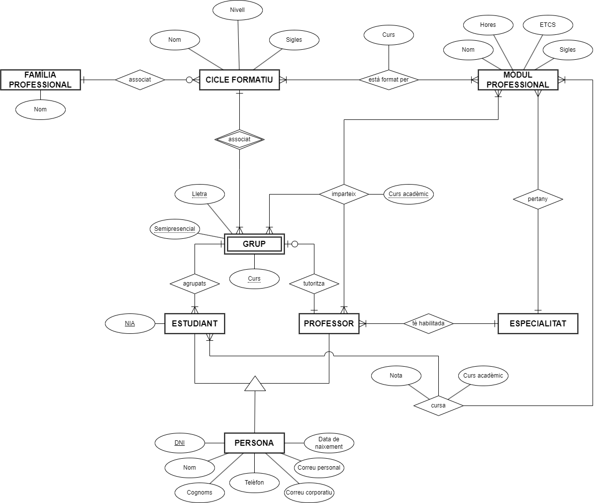 Diagrama Entitat Relació d'un Institut