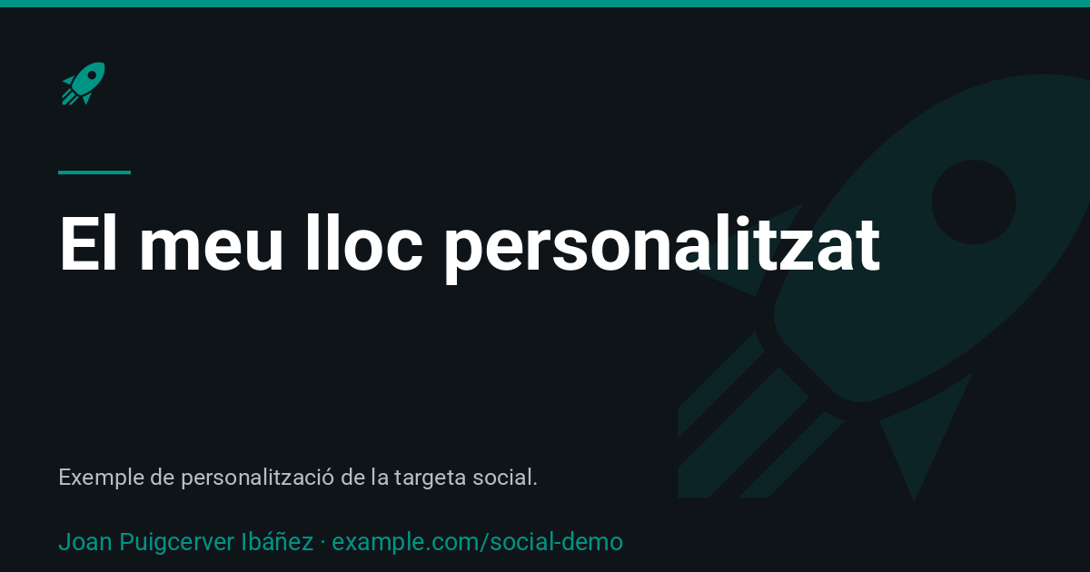 Targeta social personalitzada amb paleta teal i icona de coet